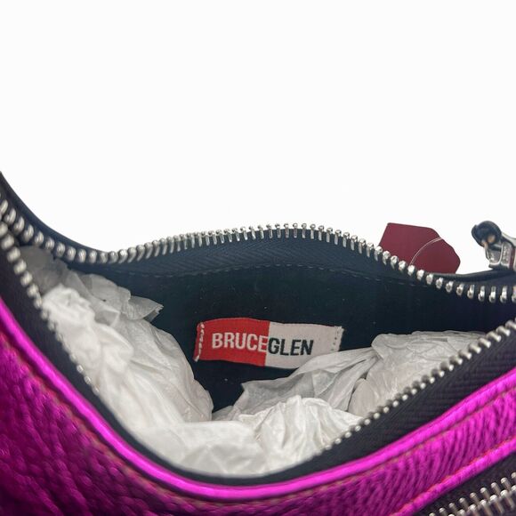 NWT BruceGlen Mini Egg Metallic Leather Hobo Bag in Fuschia - Picture 2 of 6
